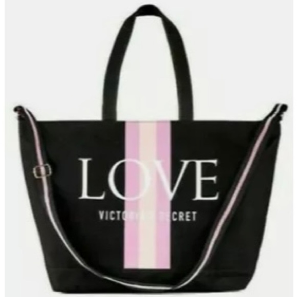 Victoria’s Secret NWT Love Stripe Canvas Zippered Tote Bag.